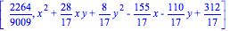 [2264/9009, x^2+28/17*x*y+8/17*y^2-155/17*x-110/17*y+312/17]